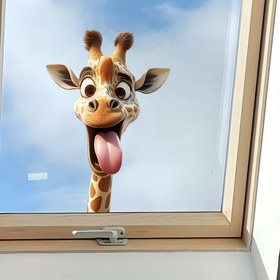 Resim 1 adet Eğlenceli Zürafa Pencere Stickeri - Gerçekçi Dil Desenli Çıkarılabilir PVC Çıkartma, Banyo, Mutfak ve Oda Dekoru için Canlı Renkler, Ev Hediye Fikri, Zürafa Dekoru 