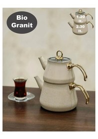 Resim Yunusoğlu Home Granit Kaplama Gold Kulplu Cam Kapak Çaydanlık Kre Krem 