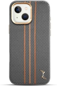 Resim Zebana Apple iPhone 13 ile Uyumlu Kılıf Zebana Goldrix Karbon Fiber M-Safe Kılıf Gri 