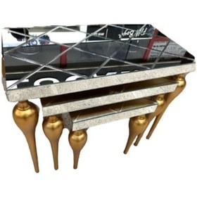 Resim Zigon TOMBUL ayak Model Kayın Torna MDF tabla Parlak gold Çizgili Füme cam AYNA El Yapımı 