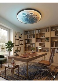 Resim Ay Tasarımlı 3d Efektli Plafonyer Tavan Avizesi - 48 Watt 3 Renk Yanar Led Lambader Kabartmasız Düz Yüzey Beyaz 