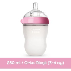 Resim Comotomo - Antikolik Silikon Biberon 250ml Pembe - Orta Akışlı (3-6 Ay) 