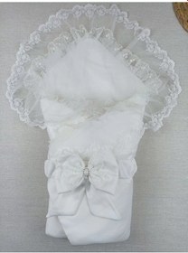 Resim Yenidoğan İpek Pamuklu İnci Lüks Kundak Bebek Battaniyesi Ekru Çok Renkli 