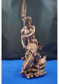 Resim Poseidon Heykel Biblo Tasarım - 30 Cm Mitolojik Obje Hediyelik Eşya Ev Dekor Bakır 