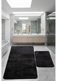 Resim Relax Siyah 80x150 + 50x80 Cm Büyük Ebat 2'li Banyo Halısı Paspas Siyah 
