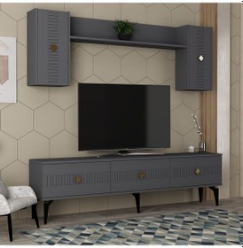 Resim Midas Tv Ünitesi Takımı Antrasit-altın 