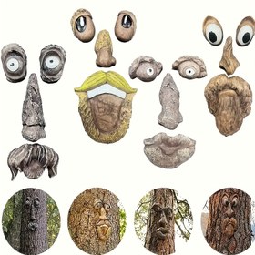 Resim 1 Eğlenceli Ağaç Kabuğu Yüz Özellikleri Reçine El Sanatları Dekoratif Açık Bahçe Sanat Heykeli Cadılar Bayramı Paskalya Yaratıcı Aksesuar Dekorasyon Arkadaşlar Şaşırtma Hediyesi Çoklu Stiller Mevcut 