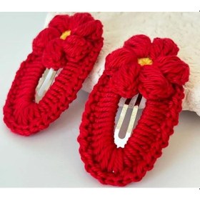 Resim Amigurumi Örgü Çocuk Çiçek Toka Kırmızı Tek Ebat Çok Renkli 
