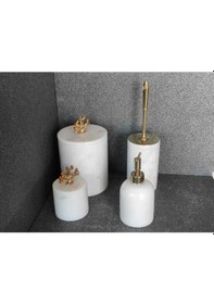 Resim Beyaz Mermer Gold Mercan Aksesuarlı 4'lü Banyo Seti Beyaz 