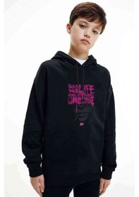 Resim Fight Club Baskılı Unisex Çocuk Kapüşonlu Siyah Sweatshirt (528741825) Siyah 