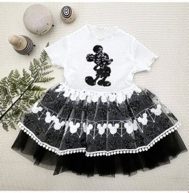 Resim Cojans 1-2-3 Yaş Payetli Mickey Baskılı Brode Etekli Kız Bebek Elbisesi Siyah Çok Renkli 