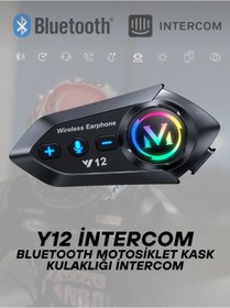 Resim Helmet Y12 Motosiklet Intercom Kask Kulaklık Bluetooth 5.4 Ses Asistanlı 