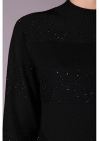 Resim Sempre Kadın Yarım Balıkçı Yaka Çizgi Desenli Simli Triko Yün Kazak 2528 Siyah Siyah 