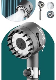 Resim Kafa Masajlı 3 Fonksiyonlu Yüksek Basınçlı Aç Kapa Su Tasarruflu Musluk Başlığı Gri 