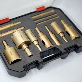 Resim 12 adet Elmas Kaplı Matkap Seti, Cam, Mermer, Granit, Taş, Fayans ve Seramik için Delik Testere Kiti, 6 ila 35 mm arasında - Manuel Araçlar 