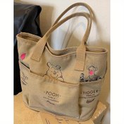 Resim 1 adet Winnie The Pooh Tote Çantası, Vintage Stil Omuz Çantası, Çoklu Cep, Büyük Kapasite, Okul, Ofis, Seyahat için Uygun - Sevgililer Günü ve Genel Hediyeler için İdeal 