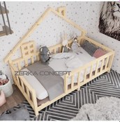 Resim Marina İthal Ladin Ahşap Çatılı Montessori Çocuk Karyola 80*130 c 