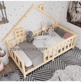 Resim Marina İthal Ladin Ahşap Çatılı Montessori Çocuk Karyola 80*130 c 