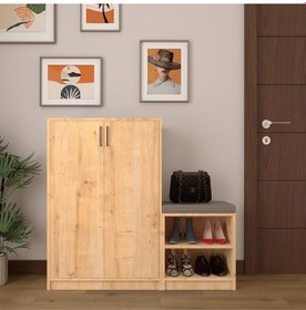 Resim Asra Trend Puflu Ayakkabılık A-22 %100 MDF Minderli Geniş Portmanto Safir Meşe 