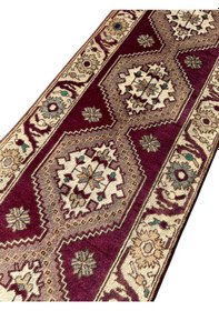 Resim El Dokuma Sıfır Uşak Halısı 78x330 Yolluk Kök Boya Yün Mor Halı 