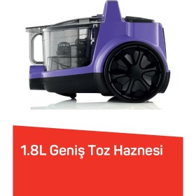 Resim Arzum AR4070 Cleancompact Cyclone 890W HEPA Filtreli, 1.8 litre Toz Torbasız Elektrikli Süpürge, Mor 