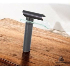 Resim İsaoğlu Yapı Antik Siyah Çanak Lavabo Bataryası Glass Design Yüksek Armatür Çanak Musluk Antik 