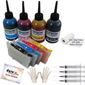 Resim Duruink Epson Bx305fw Sx440w Sx445we Uyumlu Kolay Dolan Kartuş+4x100ml Mürekkep 4 Renk (dolu) 