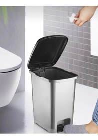 Resim Umbex Pedallı 25 Litre Gri Banyo Mutfak Çöp Kovası Çöp Kutusu Siyah Kapaklı Siyah 
