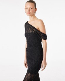 Resim Koton Slim Fit Kayık Yaka Bodycon Dantelli Taşlı Midi Abiye Elbise Siyah 6sak80049fk Siyah 