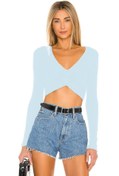 Resim By Kul Design Kadın Mavi V Yaka İpek Jarse Crop Top 