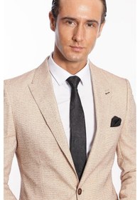 Resim Wessi Kendinden Desenli Slim Fit Açık Sarı Erkek Ceket Açık Sarı 