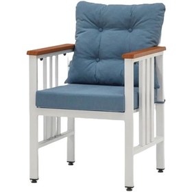 Resim Çamlıca Alüminyum Tekli Kanepe - Minderli, Ahşap Desenli - Bahçe Balkon Kanepesi Mavi 