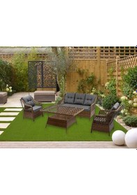 Resim Menekşe 3+1+1+2puf+masa Rattan Bahçe Balkon Mobilyası, 7 Kişilik Bahçe Takımı Ceviz-gri Ceviz - Gri 