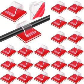 Resim Çok Yönlü Yapışkanlı Kablo Klipsleri - Ev, Ofis, Araba için Kolay Kurulumlu Duvara Monte Kablo Düzenleyici | Şeffaf Plastik, Kırmızı Tutucu | PC, Ethernet, Noel Işıkları & Daha Fazlası için İdeal, Kablo Tutucu, Yardımcı Kancalar 