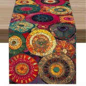Resim 1 adet Canlı Bohem Tablo Koşucu - Renkli Çiçek ve Geometrik Desen, Polyester, İç/Dış Mekan Dekoru, Yemek Masaları ve Ev Aksesuarları için Mükemmel, İç Mekan Dekoru | Canlı Tablo Koşucu | Dayanıklı Tablo Örtüsü, Tablo Dekoru 