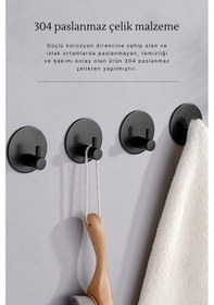 Resim Zift Unique 4 Adet Paslanmaz Çelik Siyah Banyo/Bornoz/Havlu Askısı Siyah 