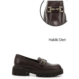 Resim Gönderi R Kahve Antik Kalın Topuklu Tokalı Hakiki Deri Loafer Ayakkabı Kahve 