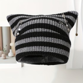 Resim Kadınlar için Esnek Bere Şapka - Mint Yeşil ve Bej Şeritli Kış Kulak Isıtıcısı, Metal Zincir Gibi İğneler, Soğuk Hava İçin Nefes Alabilir Bere, Günlük ve Resmi Kıyafetler İçin Sevimli Kulak Aksesuarı, Kış Şapkası, Soğuk Hava Ekipmanı, Şık Başlık, Rahat Uygunluk, Moda Başlık, Moda Bilinçli Kadınlar, Moda Başlık, Yumuşak Kumaş, Moda Bilinçli Alıcılar 