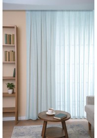 Resim Premium Natural Keten Dokulu Soft Dökümlü Pileli Tül Perde Salon Oturma Odası Yatak Odası Çocuk Odas Mavi 