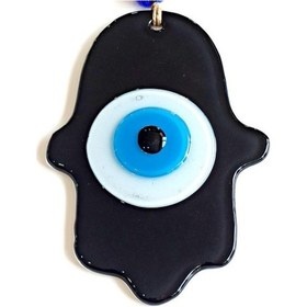 Resim Nazar Boncuklu Siyah Fatma Ana Bereket Eli Cam Duvar Süsü Çok Renkli 