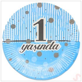 Resim 1 Yaşında Karton Tabak, 23cm X 8 Adet - Mavi 