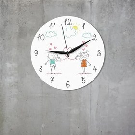 Resim caju art & decoration CajuArt Sevimli Çocuksu Çizim Aşk Temalı Sevgililer Günü Ahşap Duvar Saati 
