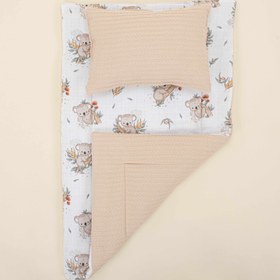 Resim Alt Açma Matı ve Yastık - Çift Taraflı - Sütlü Kahve Örgü - Koala 