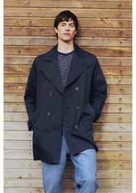 Resim DeFacto Slim Fit Dar Kesim Düğmeli Kemerli Trençkot D5528AX25SPNV253 Lacivert 