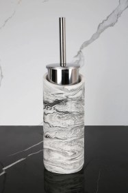 Resim 2 Parça Dekoratif Beton Tuvalet Fırçası Metal Wc Fırçalığı Beyaz - Siyah 