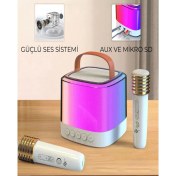 Resim AG-S7 RGB Işık Kablosuz Mikrofonlu RGB Led Parti Işıklı Karaoke Bluetooth Hoparlör Aggiy