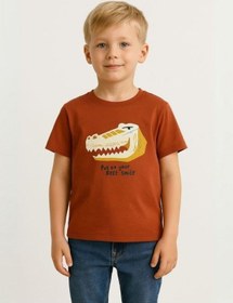 Resim Jack Lions Erkek Bebek Pamuklu Dinozor Baskılı Tshirt-15584 Kahverengi 