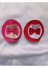 Resim 2'li Saçlı Saçsız Bebek Tokası Kırmızı - Pembe 