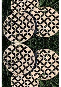 Resim Ahşap Bardak Altlığı 6'lı Set Otantik Desenli Bardak Altlığı Bej 