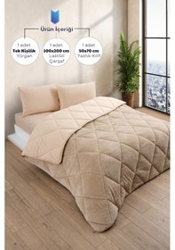 Resim Tek Kişilik Wellsoft Yorgan - Çarşaflı Yastık Kılıflı Uyku Seti Bej 